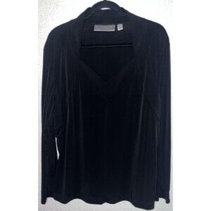 Simonton Says V Neck Long Sleeve Top Women Sz 1X Black